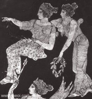 Nemesis and Eutychia, Athenian red-figure hydria C5th B.C., Badisches Landesmuseum Karlsruhe